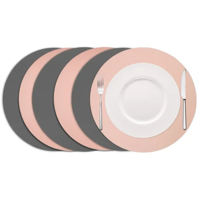 Afbeelding van Sale Cookinglife Placemats Vegan leer Grijs / Roze dubbelzijdig ø 38 cm 6 Stuks