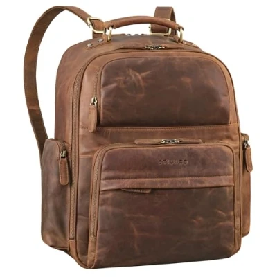 Afbeelding van STILORD &#039;Sigmund&#039; Laptop Rugzak 17 Inch Leer Business Heren Groot Uni Daypack Vintage XXL Leren Rugtas Dames Echt Leer, Kleur:middel bruin