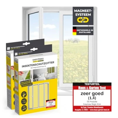 Afbeelding van EASYmaxx Insect Protect Vliegengaas voor ramen met magnetische bevestiging, op maat te snijden muggennet, insectenbescherming tot 150 x 180 cm, eenvoudige montage, 2 stuks