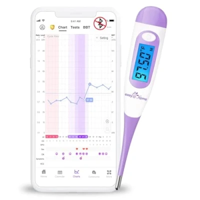 Afbeelding van Easy@Home basale thermometer: vruchtbaarheidsthermometer om lichaamstemperatuur te meten, ovulatie voorspellen met APP Premon Spaans Hoge nauwkeurigheid van 0,01 graden LED display zonder Bluetooth