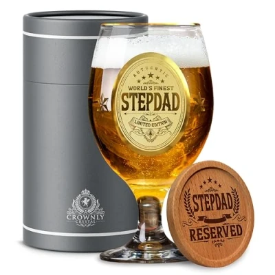 Afbeelding van CROWNLY CRYSTAL® Stiefvader Cadeau Bierglas Bierglazen Gepersonaliseerde Cadeaus Verjaardagscadeau Voor Heren Beste