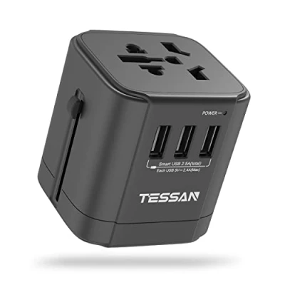 Afbeelding van TESSAN universele reisadapter wereldstekker met 3 USB, AC aansluiting internationale stopcontactadapter reisstekker wereldwijde stroomadapter voor 224 landen VS/Australië/China/Engeland/Europa