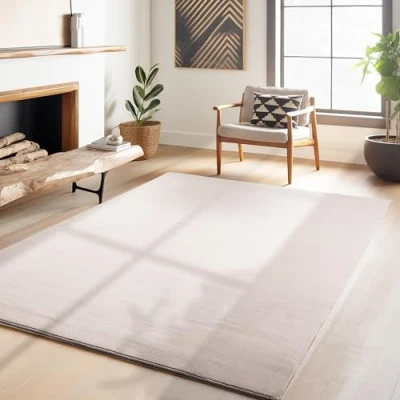 Afbeelding van HomebyHome Laagpolig tapijt voor woonkamer, 240 x 340 cm, beige, wasbaar slaapkamer, eetkamer en ideaal als keukentapijt, extra zacht, effen, antislip, modern