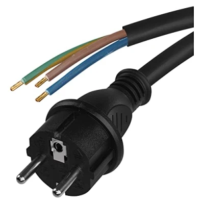 Afbeelding van EMOS S03130 rubberen aansluitkabel 3 m, voedingskabel, aansluitkabel, strijkijzerkabel, verbindingskabel Schuko, x 1 mm, H05RR F, zwart