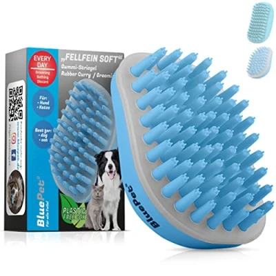 Afbeelding van BluePet® FellFein Badborstel, rubberen wig voor kort haar, honden en katten, met massage effect, verwijdert los dekhaar, stof vuil, ideale badstok het inmasseren van hondenshampoo