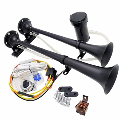 Afbeelding van YIYIDA Auto Hoorn Lucht Trompet 170dB Marine Elektrische 12V Zink Zwart Truck Dual Tube Speaker met Compressor voor Boot etc
