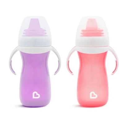 Afbeelding van Munchkin Gentle Transition Baby Drinkbeker, Tuitbekers met Handgrepen &amp; Deksels, BPA Vrije Antilek Beker, Vaatwasserbestendig, Lekvrije Siliconen Kinderbeker voor 4+ Maanden 296ml, 2 Stuks