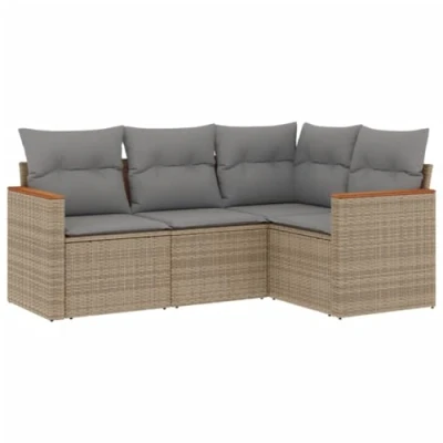 Afbeelding van 4 delige Loungeset met kussens poly rattan beige