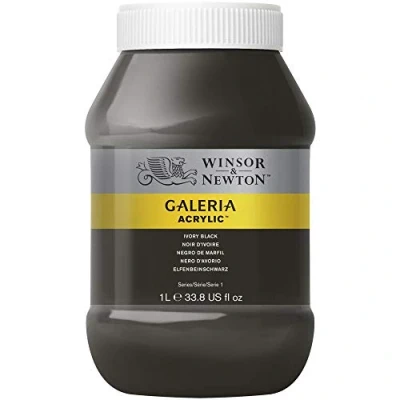 Afbeelding van Winsor &amp; Newton 2154331 Galeria acrylverf, hoge pigmentatie, lichtecht en verouderingsbestendig, romige vloeiende consistentie 1 Liter Pot, Ivory Black