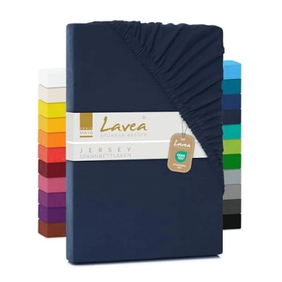 Afbeelding van Lavea DXHome hoeslaken, 180 x 200 cm, van ademend katoen, perfecte pasvorm voor standaard matrassen tot 20 Galaxyblauw laken met elastiek, jersey