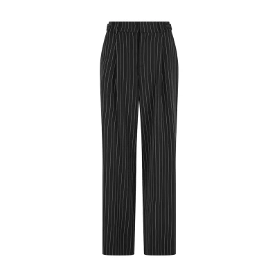 Afbeelding van Urban Classics Damesbroek met brede pijpen, casual broek pijpen en geweven krijtstrepen, maten 26 36, donkergrijs/wit, 33
