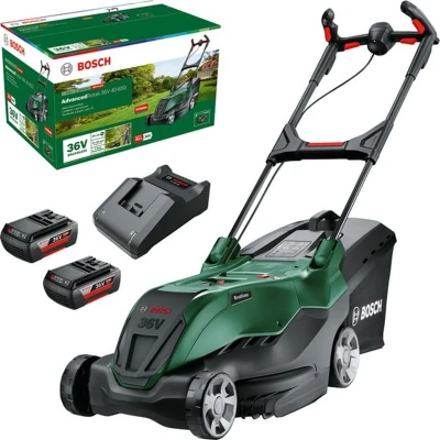 Afbeelding van Bosch Groen Accumaaier AdvancedRotak 36V 40 650 2 x 36 V Li Ion accu 4,0 Ah + AL 20 lader opvouwbare opvangbak 06008B9F01