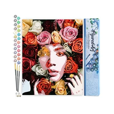 Afbeelding van Figured&#039;Art Schilderen op Nummer Volwassenen canvas Rozengezicht Handwerk acrylverf Kit DIY Compleet 40x50cm zonder frame