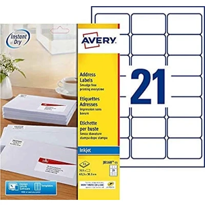 Afbeelding van Avery 315 etiketten adressen wit 63,5 x 38,1 mm inktstraal (J8160 15)