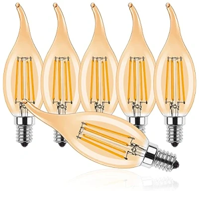 Afbeelding van ProCrus E14 LED lamp, vintage kaars 4W, voor kroonluchters, C35 filament warm wit 2700K, 4W lamp vervangen 40 watt, 400LM, niet dimbaar, amber, 6 stuks