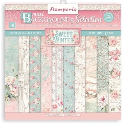 Afbeelding van Stamperia Internationale Scrapbooking Pad Maxi Achtergrond Selectie Sweet Winter, Veelkleurig, 12 x inch, SBBL124