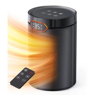 Afbeelding van QEXREED Elektrische verwarming, laag stroomverbruik, 1500 W, PTC, Eco &amp; Breeze, 4 verwarmingsmodi, timer 24 uur, thermostaat, afstandsbediening, kantel en oververhittingsbeveiliging voor thuis,