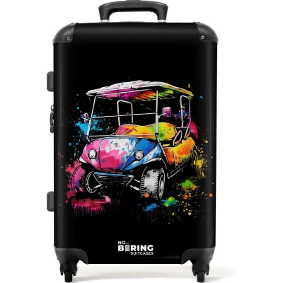 Afbeelding van NoBoringSuitcases.com® Koffer groot Rolkoffer lichtgewicht Golfkar met graffiti Reiskoffer 4 wielen Grote trolley XL 20 kg bagage
