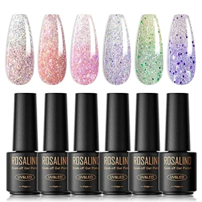 Afbeelding van ROSALIND uv nagellak, 6 kleuren, mini set thermogel, Shellac Soak Off French manicure voor vrouwen, moeder, cadeauset, doe het zelf thuis