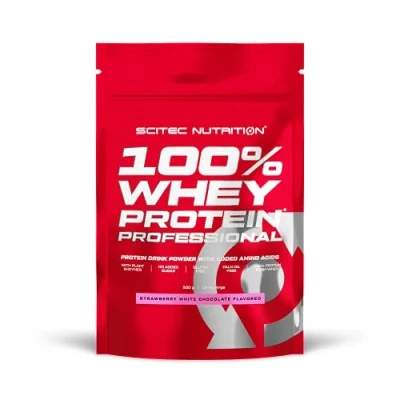Afbeelding van Scitec Nutrition 100% Whey Protein Professional Verrijkt met extra aminozuren &amp; spijsverteringsenzymen Glutenvrij Zonder palmolie, 500 g, Aardbei Witte Chocolade