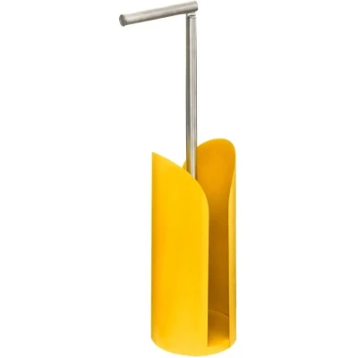 Afbeelding van Staande wc/toiletrolhouder geel met reservoir en flexibele stang 59 cm van metaal Toiletrolhouders