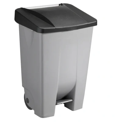 Afbeelding van Sunware Basic vuilnisbak 80 liter 49x41x75cm met wielen/voetpedaal/handvat grijs/zwart