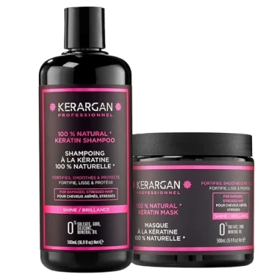 Afbeelding van Kerargan Duo Ultra Herstellende Shampoo &amp; Masker met Keratine voor Beschadigd en Gestrest Haar Voedt, Maakt Glad Beschermt Zonder Sulfaat, GMO, Siliconen 2x500 ml