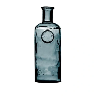 Afbeelding van Natural Living Bloemenvaas Olive Bottle marine blauw transparant glas D13 x H35 cm Fles Vazen