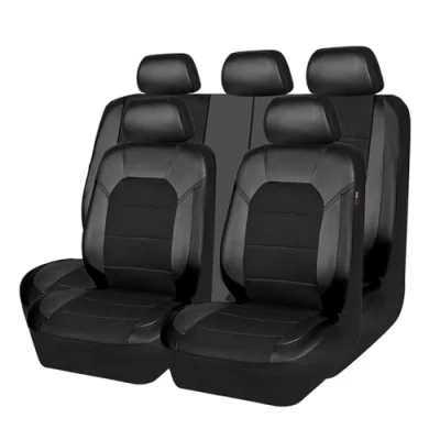 Afbeelding van lederen autostoelhoezensets, voor Toyota Rav4 2005 2024 waterdichte ademende stoelhoezen Volledige set stoelbeschermer,A Black