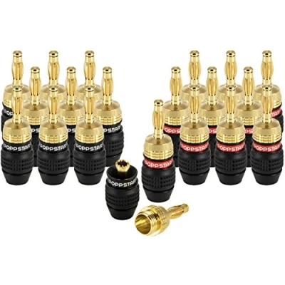 Afbeelding van Poppstar 20x High End Bananenstekker (beschermd), voor Luidsprekerkabel (tot 6 mm²), Speakers, Luidspreker, AV Receiver, 24k Verguld (10x zwart, 10x rood)