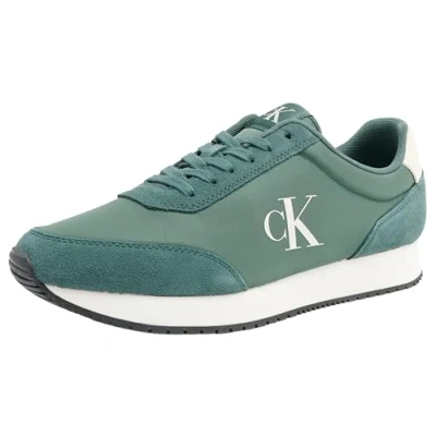 Afbeelding van Calvin Klein Jeans Heren Retro Runner Iconic SNK YM0YM01119 Sneakers, Groen (Green Palm/Creamy White), 10 UK, Palm Romig Wit, 42.5 EU