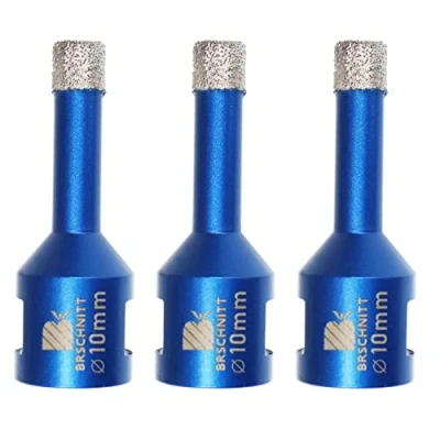 Afbeelding van BRSCHNITT Diamanttegelboor, 10 mm, 3 stuks, vacuüm gesoldeerd en boorkroon met schroefdraad M14 voor droog boren van porselein, tegels, graniet, marmer