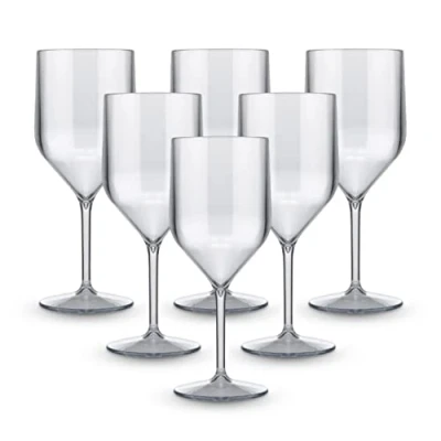 Afbeelding van Bryna Set van 6 Croiseerglazen, 25 cl, polycarbonaat (hard plastic), 100% Italiaans design, onbreekbare glazen, wijnglazen, herbruikbaar en vaatwasmachinebestendig, transparant