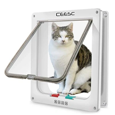 Afbeelding van CEESC Grote kattenluik (buitenmaat 28 cm x 24,9 cm), 4 weg vergrendeling voor katten en kleine honden, omtrek &lt; 63 cm, eenvoudig te installeren gebruiken