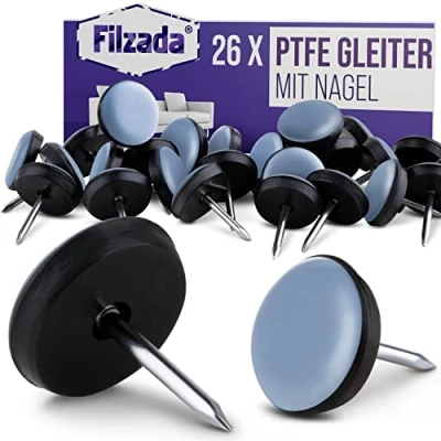 Afbeelding van Filzada® 26x teflon glijdernagel Ø 19 mm (rond) meubelglijder/tapijtglijder PTFE (Teflon) incl. schroeven