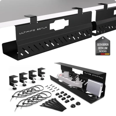 Afbeelding van Premium kabelgoot bureau zonder boren Ideaal kabelbeheer voor bureau, Kabelbak Kabelgeleiding tafel Kabel organizer Kabelhouder (Zwart, 2er Set)