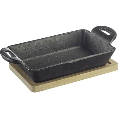 Afbeelding van Westmark gietijzeren pan Tapas + Friends kleine met deksel, geschikt voor alle soorten fornuizen, inclusief inductie en grill, incl. bamboe onderzetter ijzer, 300ml