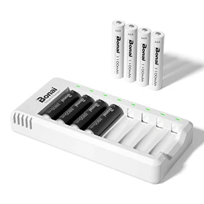 Afbeelding van BONAI Oplaadbare Batterijlader 8 Sleuven, met LED inclusief een Micro USB oplaadkabel, 4 Stuks NiMH 2800mAh AA batterij en 1100mAh AAA
