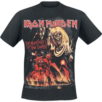 Afbeelding van Iron Maiden Number Of The Beast Graphic T shirt zwart XL 100% katoen Band merch, Bands