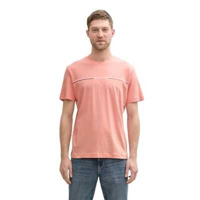 Afbeelding van TOM TAILOR Heren 1037803 T shirt met print, 12642 Hazy Coral Rose, M