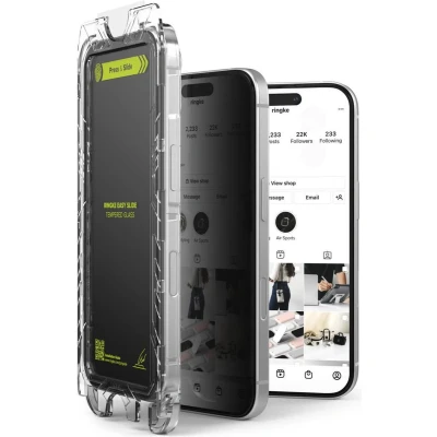 Afbeelding van Ringke Easy Slide Privacy Geschikt voor Apple iPhone 16 / 15 Screen Protector met Jig 9H Volledig Dekkend Tempered Glass Case Friendly Anti Spy Gemakkelijke Installatie 2 Pack