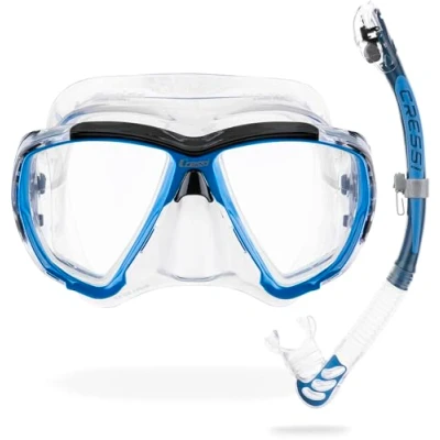Afbeelding van Cressi Combo Big Eyes + Alpha U.D. Clear/Azuurmasker snorkel, uniseks, volwassenen, transparant/lichtblauw, eenheidsmaat