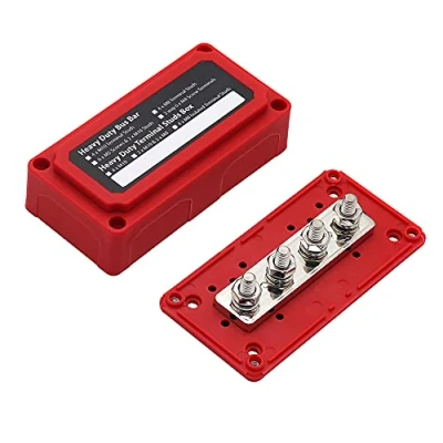 Afbeelding van Offgridtec BusBar Box rood 4 x M8 aansluitbouten incl. afdekking en bevestigingsschroeven
