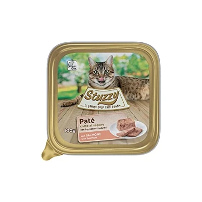 Afbeelding van Stuzzy Mister Natvoer voor volwassen katten, zalm, paté en vlees in stukken, totaal 3,2 kg (32 bekers x 100 g)