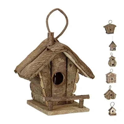 Afbeelding van Relaxdays decoratie vogelhuis vogelhuisje nestkast hout mini hangend B