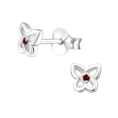 Afbeelding van JoyS Zilveren vlinder oorbellen 5 mm rood kristal oorknopjes voor kinderen