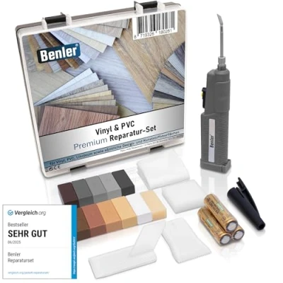 Afbeelding van BENLER PVC vinyl en kunststof reparatieset voor oppervlakken zoals vloeren, vloerbedekking werkblad, laminaat parket, houtlook grijs, hardwax houtkitt