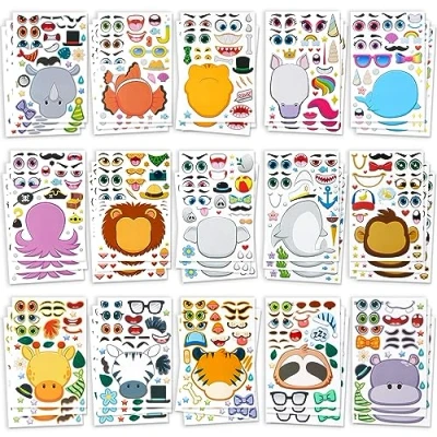 Afbeelding van JOYIN 90 stuks dierenstickers, make up gezicht, eigen dierenmix en match stickervellen maken met safari&#039;s, zee fantasiedieren voor kinderen, feestbenodigdheden, handwerk