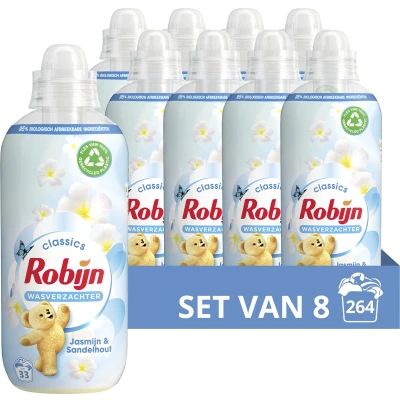 Afbeelding van 8x Robijn Wasverzachter Jasmijn en Sandelhout 33 Wasbeurten 825 ml