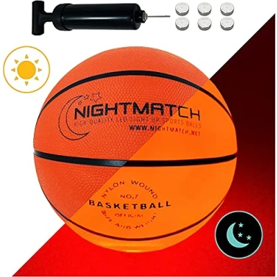 Afbeelding van NIGHTMATCH Waterdichte basketbal met LED verlichting Officiële maat 7 Complete set 2 sensorgeactiveerde LED&#039;s voor plezier in het donker Ideaal jong en oud Lichtgevende